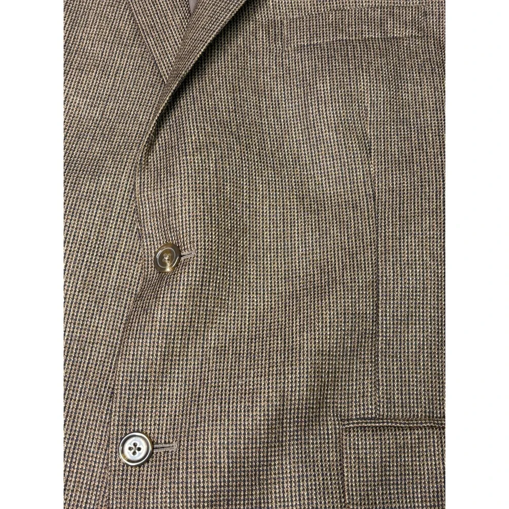 Stafford Essentials Classic Fit Wool Blazer Brown Herringbone Elbow Patches‎ 44L